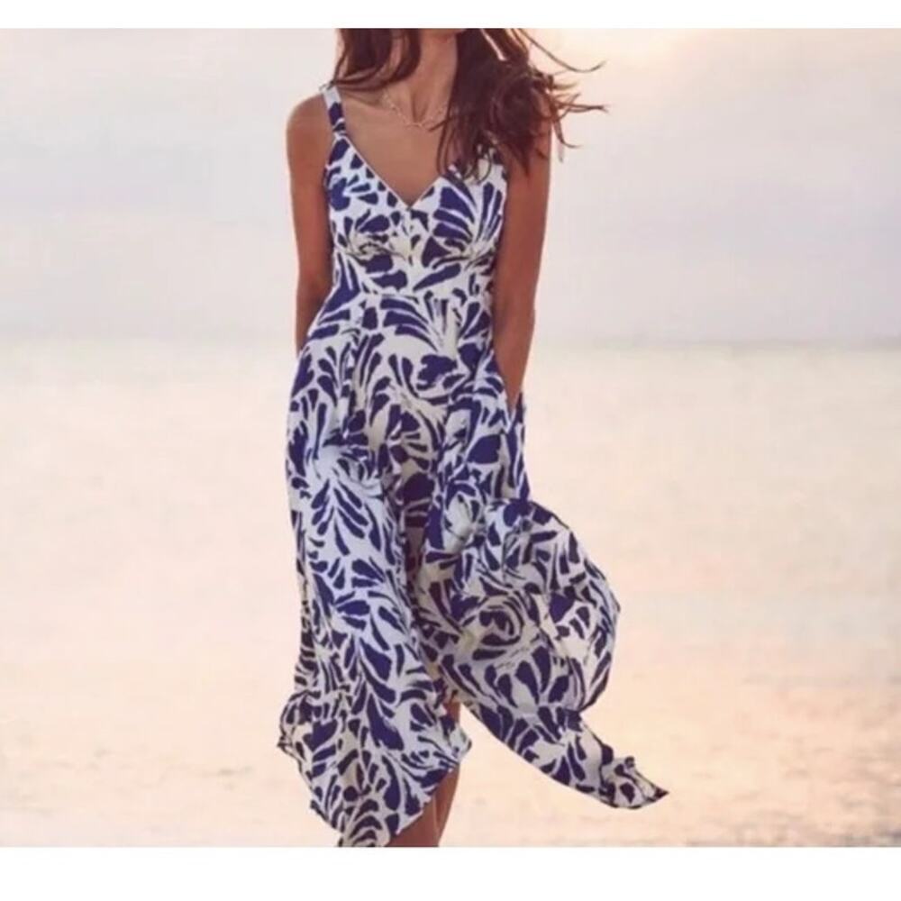 ALEXIS for Target Blue Botanical Tie Strap Asymmetrical Hem Dress Size Medium